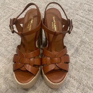 Saint Laurent T strap 85mm wedge espadrille